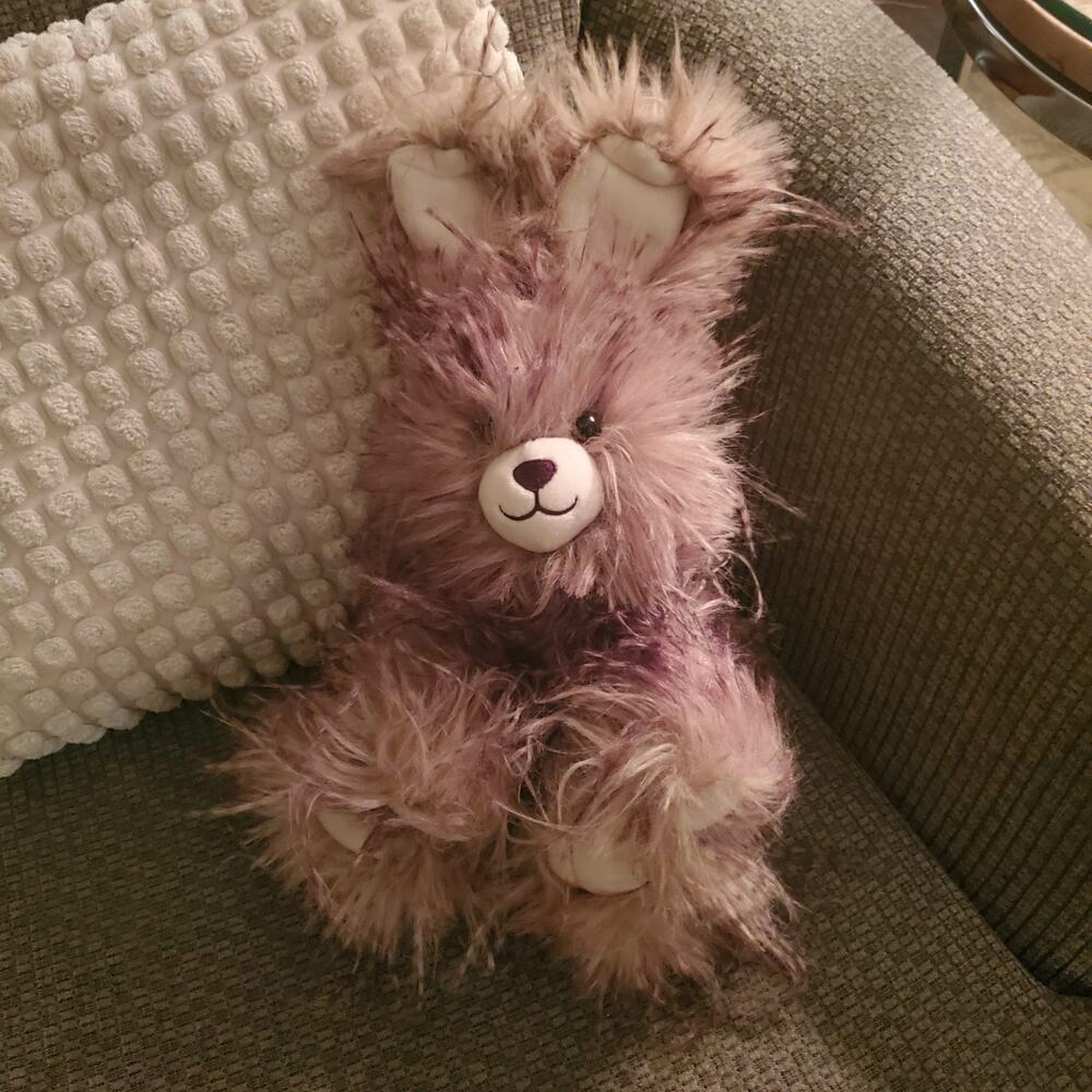 Vintage Brown Bunny Rabbit Plush With Feathery Fur (14 inch)